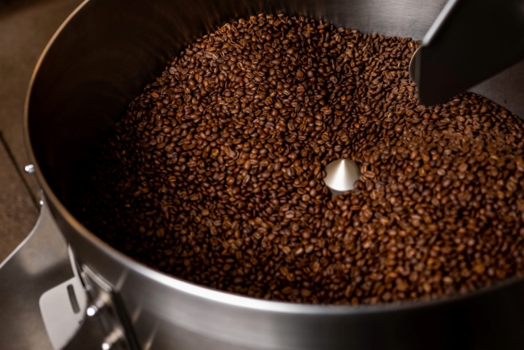 Roasted coffee beans in Loring Falcon cooling tray